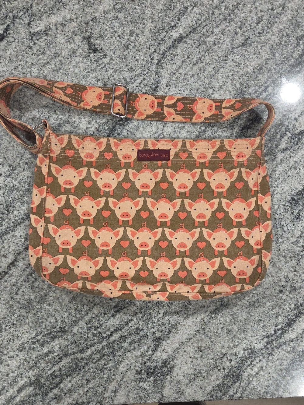 bungalow 360 Pink and Brown Pig-Print Crossbody Bag